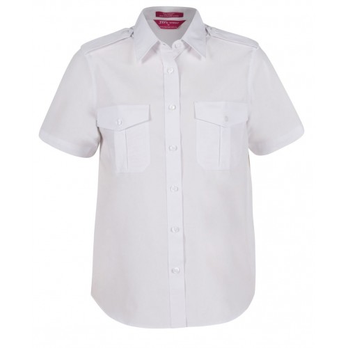 Ladies Epaulette Short Sleeve Shirt (White)